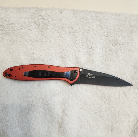 Kershaw Leek 1660 RED Handle Black Blade Rear Assisted Opening - Picture 2 of 6